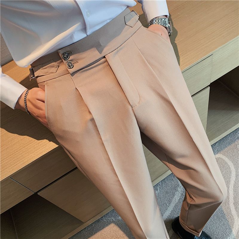 New Neapolitan Drape High Waist Men's Casual Pants Trendy Trousers_voghion.com