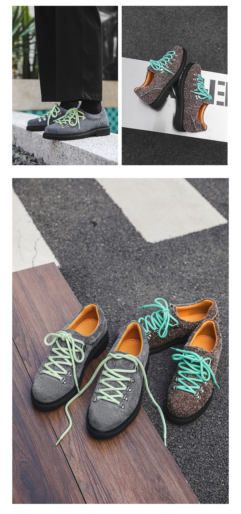 Men's Casual Streetwear Derby Shoes With Thick Sole & Color Blocking Design - Comfortable For Business & Outdoor Wear_voghion.com