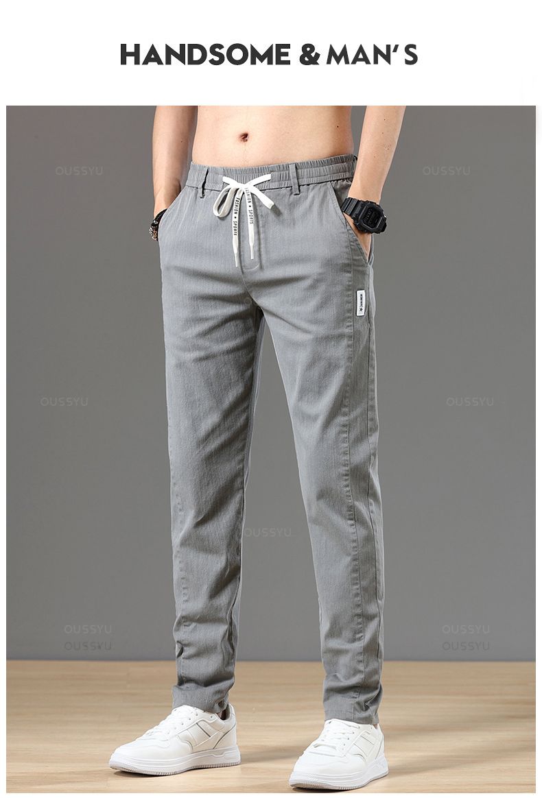 Herbst Baumwolle Herrenhose Mode Klassische Kordelzug Elastische Taille Jogging Stretch Casual Grau Cargohose Männlich 28-38_voghion.com