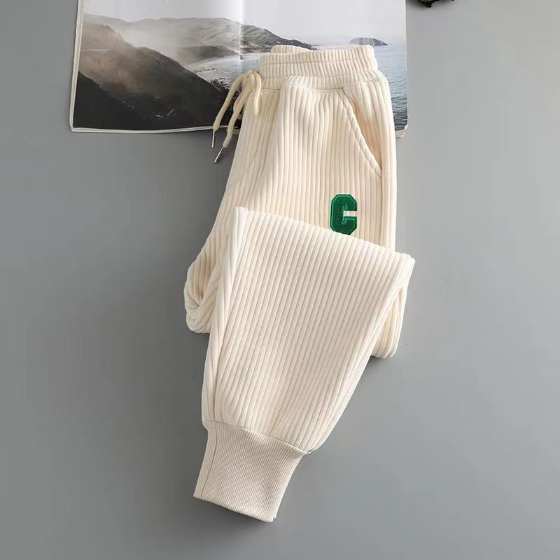 Roupas femininas Inverno mais veludo calças de moletom espessadas para mulheres todas as combinações casuais punhos quentes calças harém soltas cintura elástica fina calças esportivas_voghion.com