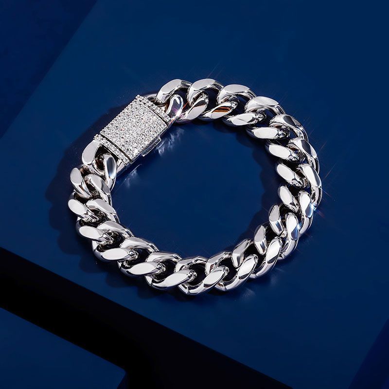 Ins New Box Jewelry Buckle Cuban Inlaid Zircon Real Gold Electroplated Hip Hop Men's Bracelet_voghion.com