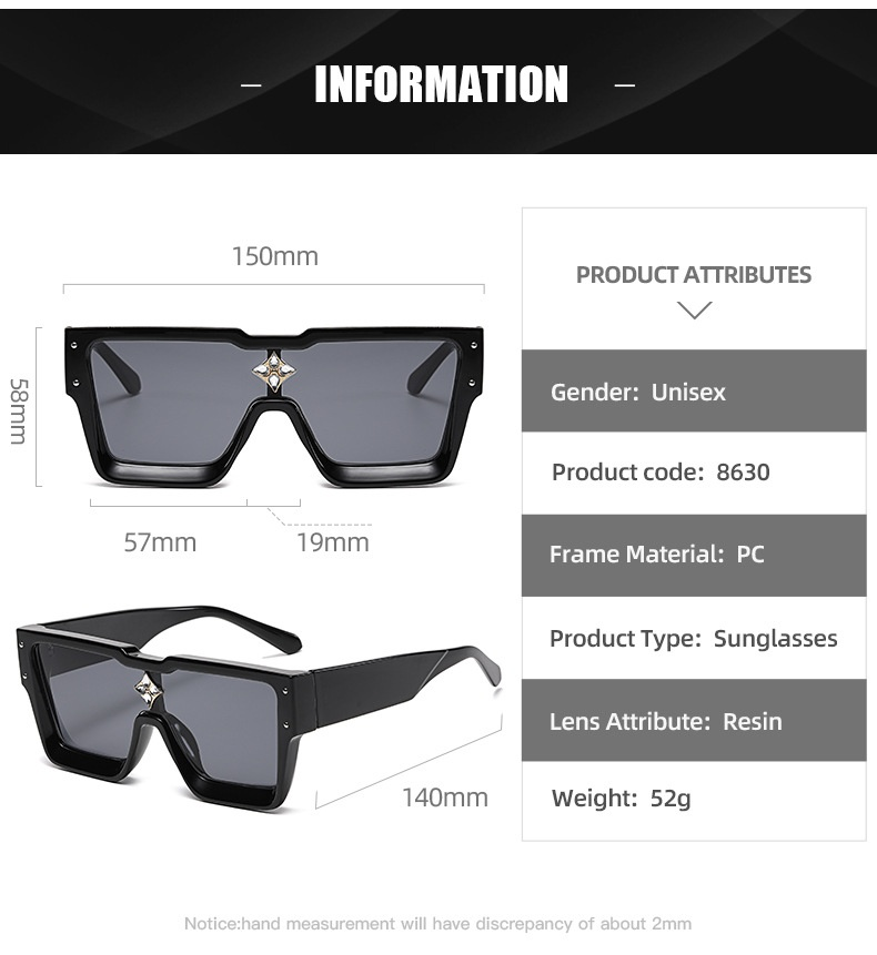 Neue Mode-Sonnenbrille mit großem Rahmen, europäische und amerikanische einteilige Sonnenbrille mit quadratischem Rahmen, Herren- und Damen-Persönlichkeits-Diamant-Reis-Nagel-Sonnenbrille_voghion.com