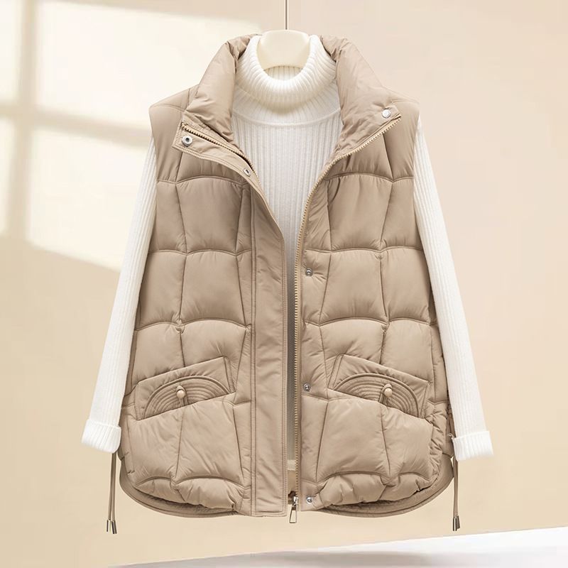 Women's Quilted Vest With Hood - Polyester Puffer Jacket For Winter, Streetwear Fashion, Oversized Fit, Zip Front_voghion.com