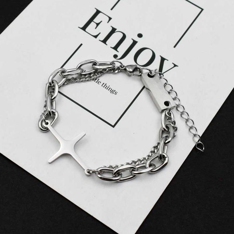 Kubanisches Armband aus Titanstahl mit Kreuz und vierzackigem Stern für Männer und Frauen, minimalistisches Nischendesign mit einem Gefühl von_voghion.com