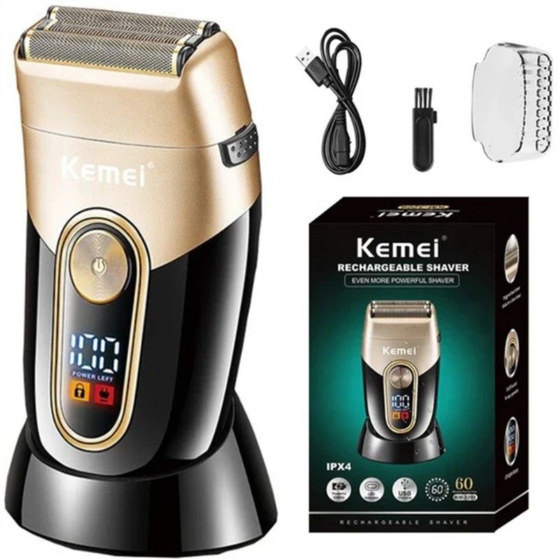Folienrasierer Elektrischer Akkurasierer für Männer Nass-/Trockenrasierer Wiederaufladbarer USB-LCD-Rasierer ~_voghion.com