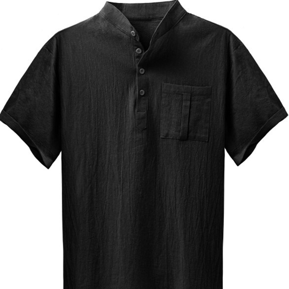 Europäisches und amerikanisches kurzärmliges, einfarbiges, lässiges Pullover-Stehkragenhemd aus Baumwolle für Herren_voghion.com
