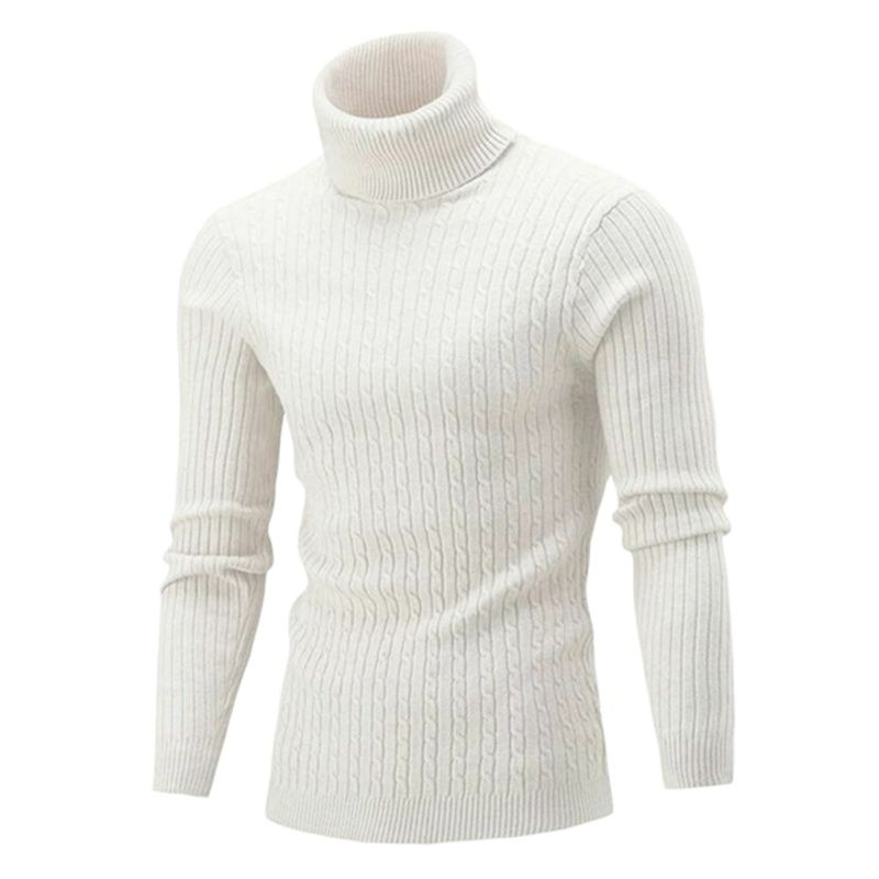 Automne et hiver pull à manches longues décontracté lin col haut hommes tricots bas haut_voghion.com