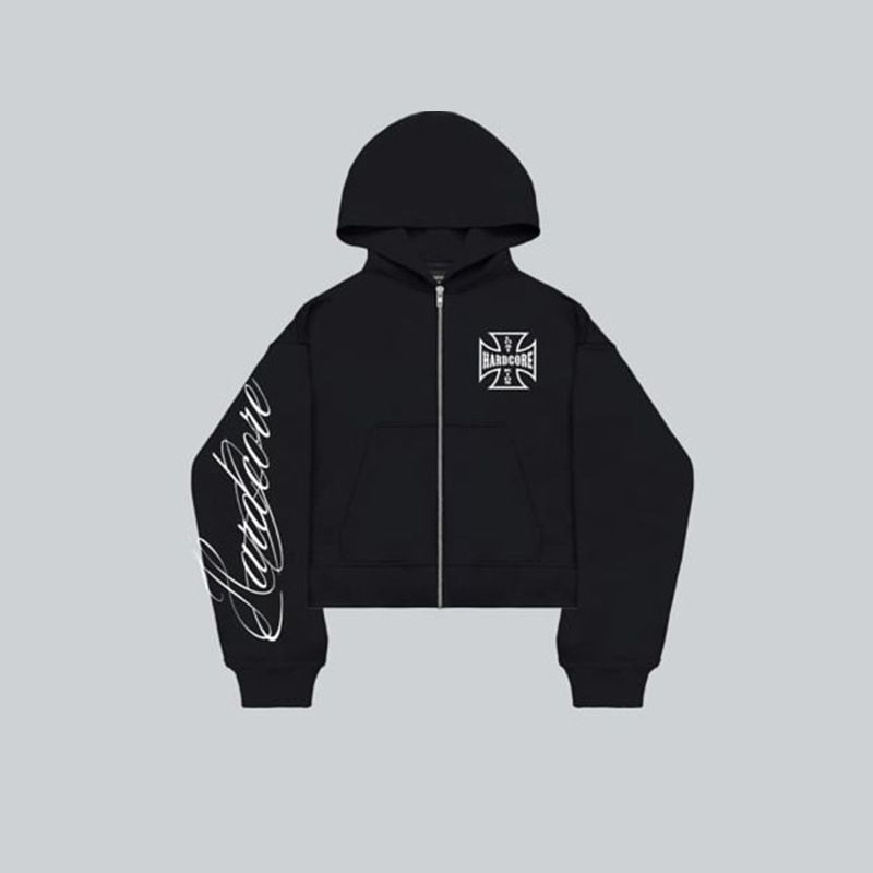 Felpa con cappuccio unisex retrò con zip – Felpa streetwear oversize con spalle scese (nero/grigio) | Capispalla unisex di ispirazione vintage, taglia S-XL_voghion.com