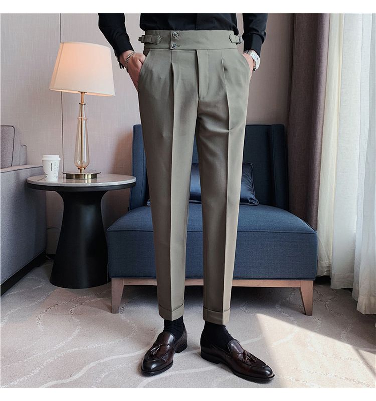 New Neapolitan Drape High Waist Men's Casual Pants Trendy Trousers_voghion.com