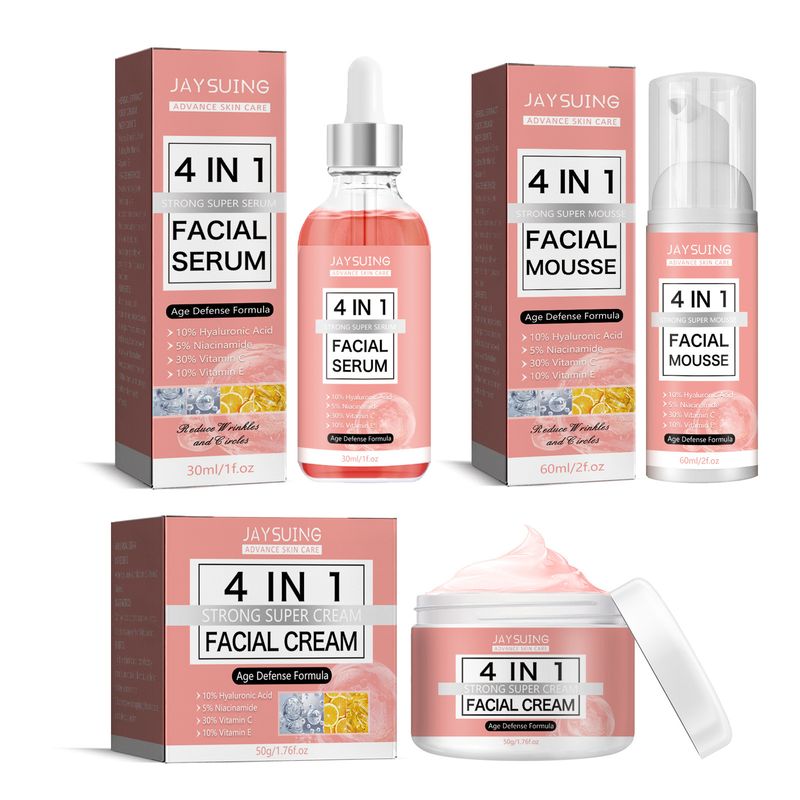Jayswing 4 em 1 essência de cuidado facial creme facial reafirmante, hidratante, limpeza da pele e conjunto de controle de oleosidade_voghion.com