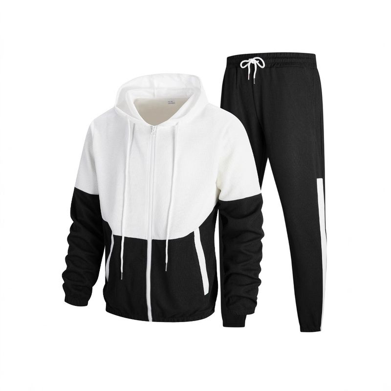 Ensemble veste et pantalon de survêtement zippés color-block pour homme – Noir/Vert/Bordeaux (S-XXXL, 100 % polyester, léger pour un style streetwear et décontracté)_voghion.com