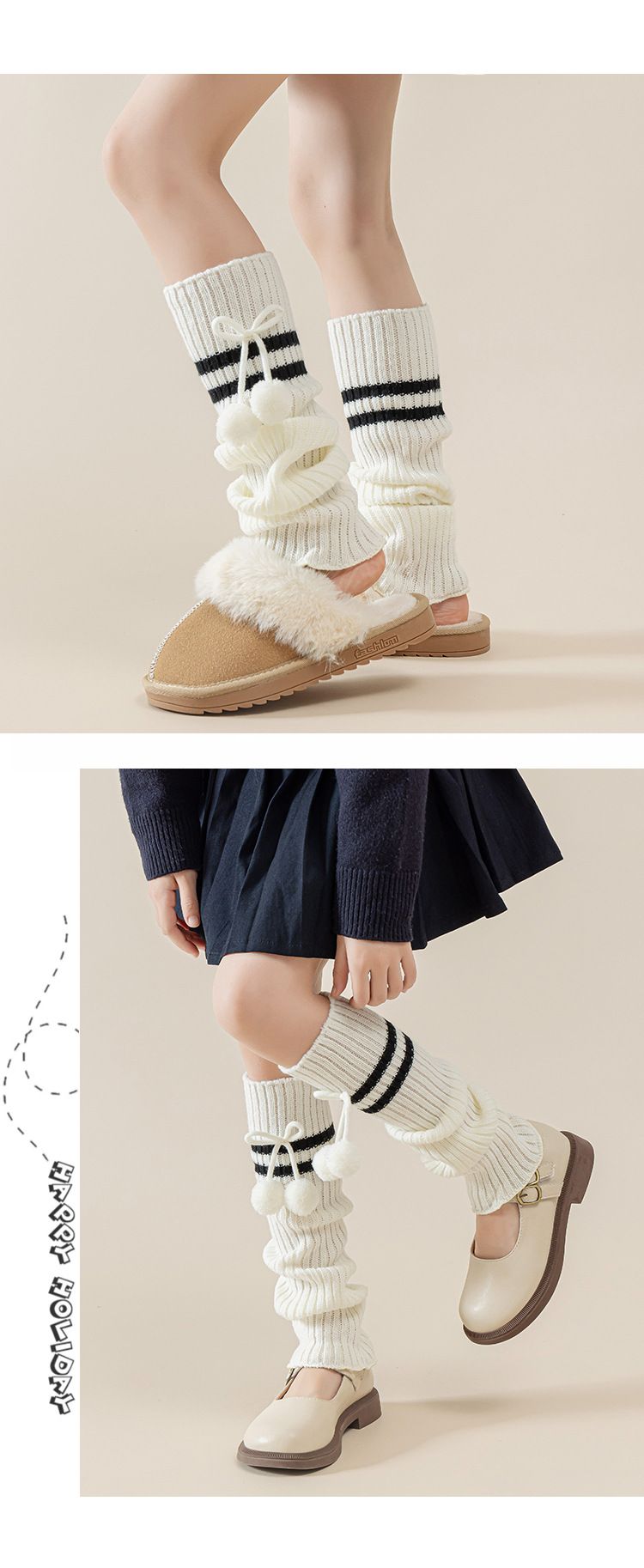 Calzini per bambini Mamma e Bambini Calzini per bambini autunno e inverno Calzini lunghi al polpaccio in maglia bianca Coprigambe Calzini caldi in pile Lolita Lolita_voghion.com