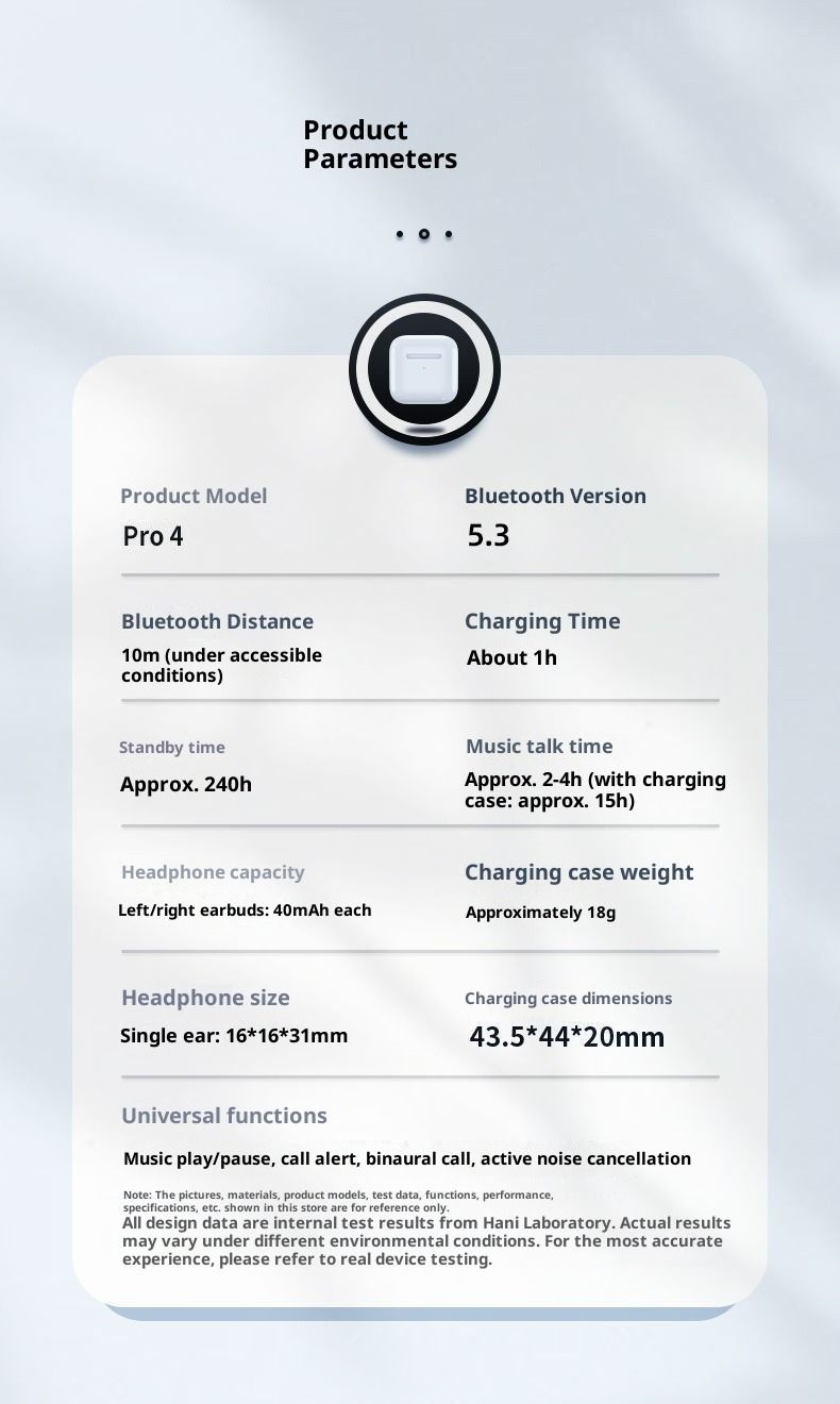 Słuchawki bezprzewodowe Pro4, 2024 słuchawki bezprzewodowe HiFi Stereo z mikrofonem z redukcją szumów ENC, długi czas odtwarzania w słuchawkach dousznych,_voghion.com