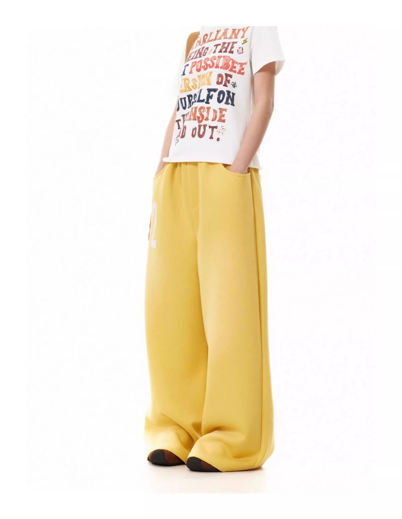 Men's Baggy Cargo Pants – Retro Loose-Fit Cotton-Polyester Joggers With Print & Elastic Waist (Yellow/Navy, S-XXL)_voghion.com