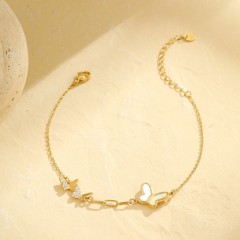 New Summer Trend INS Style White Shell Butterfly Diamond Double Layer Stacking Anklet Stainless Steel Anklet_voghion.com