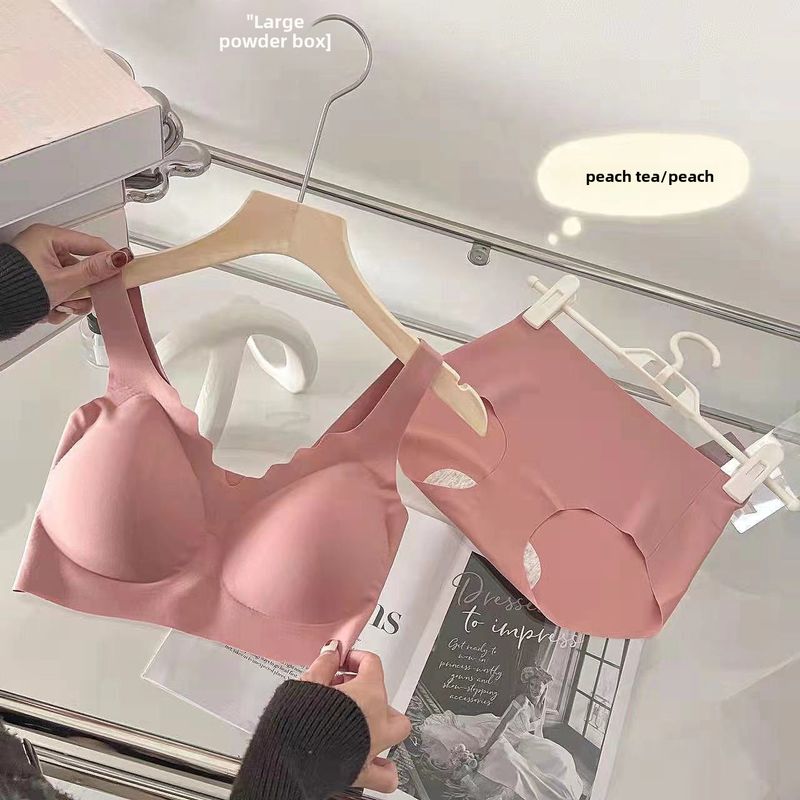 Fixed Cup No Mark No Size Underwear Women's Set Gift Box No Steel Ring Underwear Push-Up Sports Latex Bra_voghion.com