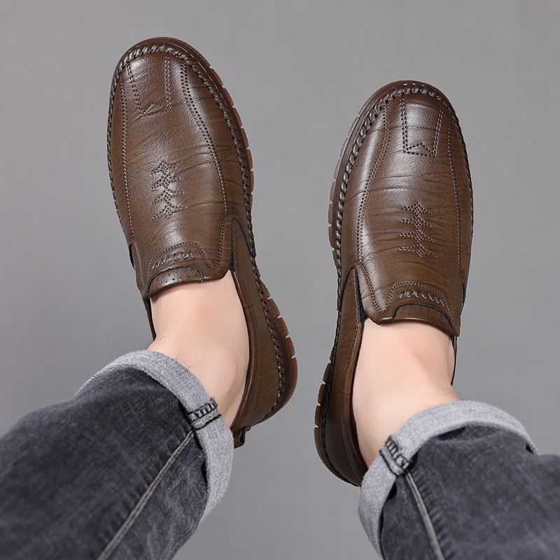 Geeignet für alle Jahreszeiten. Echte Slipper, atmungsaktiv, ausgehöhlt, zum Reinschlüpfen, lässige Lederschuhe für Herren_voghion.com