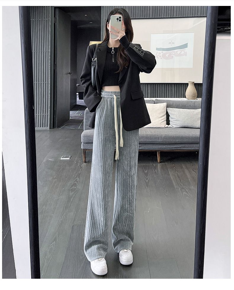 Pantaloni da donna a gamba larga in velluto a coste e ciniglia - Vita alta, taglio dritto con fodera in morbido pile, pantaloni invernali alla moda e comodi_voghion.com