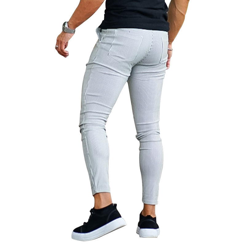 NOVEDAD DE VERANO 2023, línea de pies pequeños, moda para hombres, encaje Casual, pantalones ajustados a rayas_voghion.com