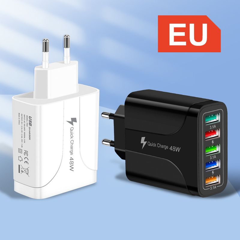 syct Multi-Port Charger 48W 5-Port USB Phone Charging Head 5.1A UK/US/EU Standard Tablet Adapter_voghion.com