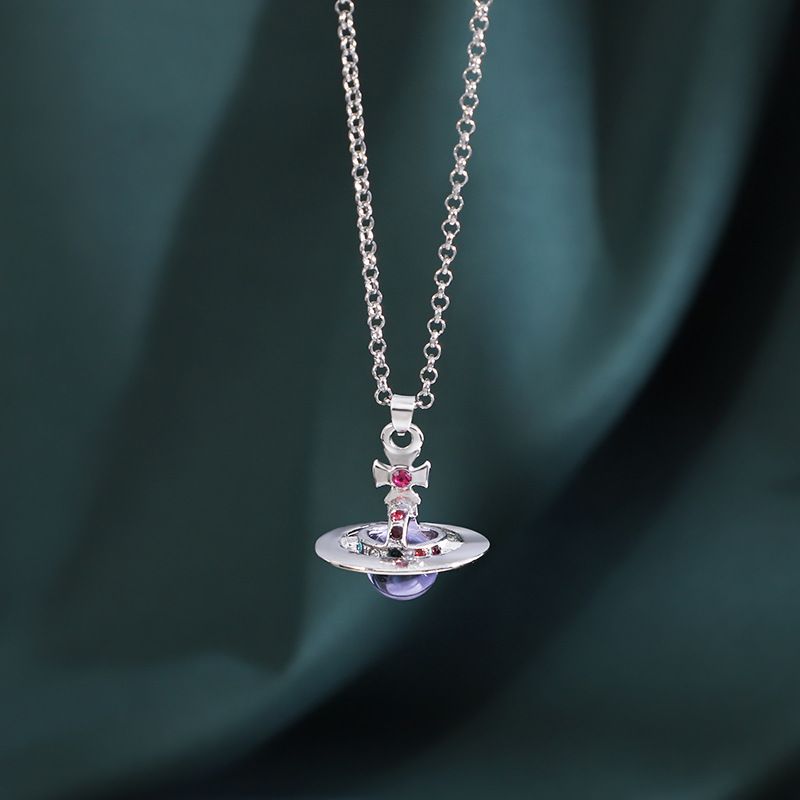 New Arrival Empress Saturn Crystal Ball Necklace Colorful Rhinestone O Premium Sweater Chain_voghion.com