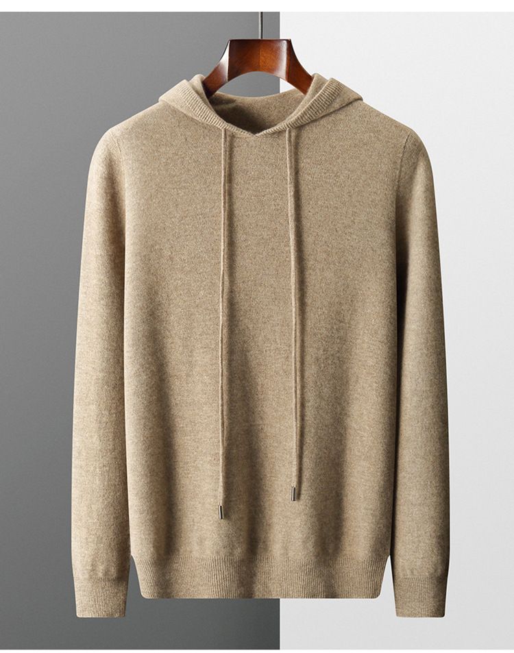 Felpa con cappuccio da uomo, tinta unita, lavorato a maglia, senza cuciture, con cappuccio, pullover, casual, da uomo, autunno e inverno_voghion.com