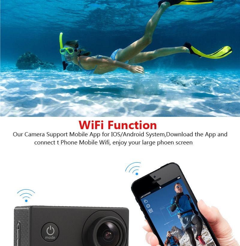 Cámara deportiva 4K inalámbrica con conexión WiFi al teléfono, para buceo al aire libre, HD, resistente al agua, para ciclismo_voghion.com