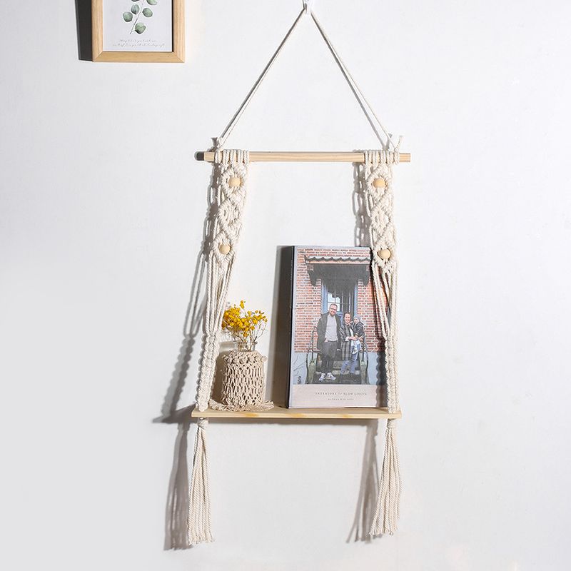 Estantería tejida estilo ins, decoración de pared de madera para el hogar, estantería para balcón y ventana salediza, regalo_voghion.com