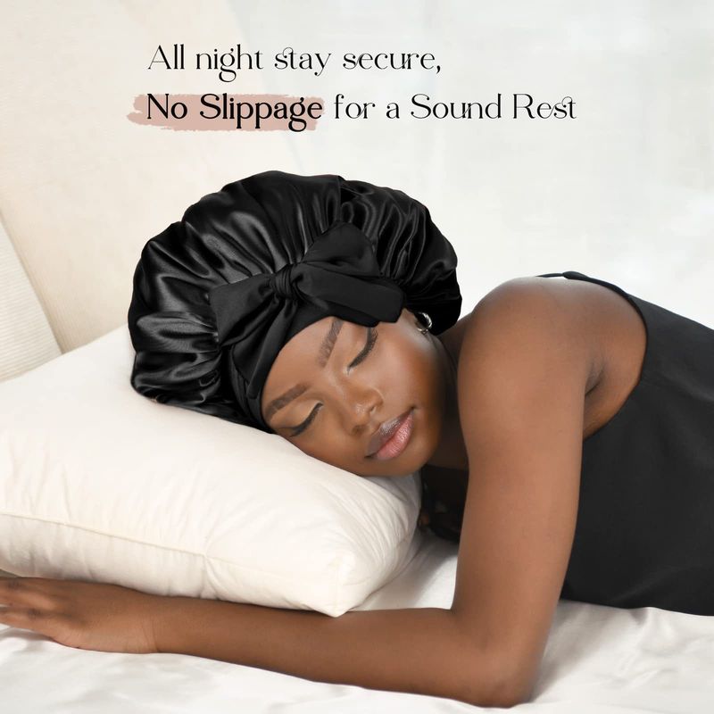 Cuffia da notte in raso da donna con fiocco oversize - Protezione per capelli morbida e traspirante per la notte e il relax, comfort per tutte le stagioni_voghion.com