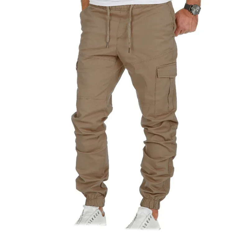 Calças de trabalho chino com cintura elástica masculinas estilo casual calças cargo joggers calças bottoms reino unido_voghion.com