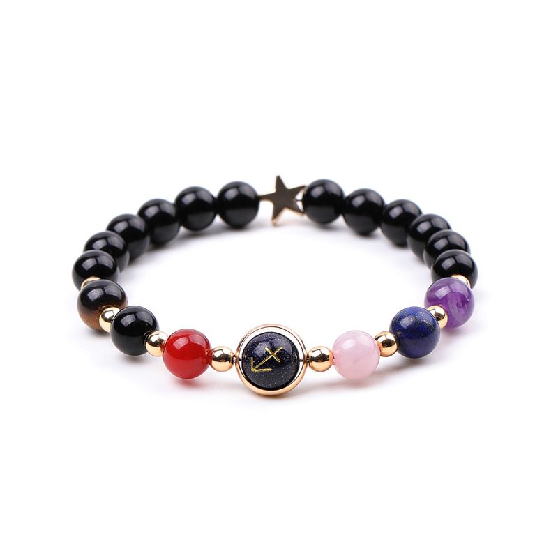 Bracelet personnalisé avec signe du zodiaque - Breloque constellation en feuille d'or avec pierres précieuses curatives, perles réglables en forme d'étoile et de planète_voghion.com