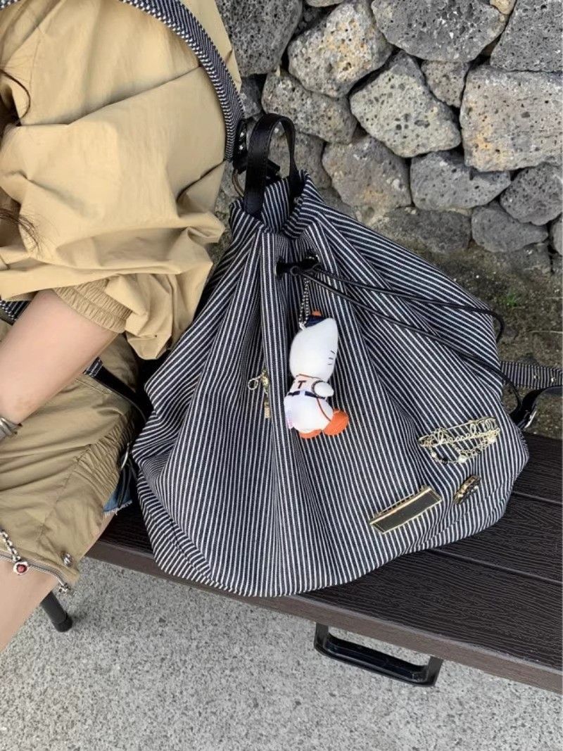 Student Casual Women's Bag 2025 New Tide Korean Striped Canvas Bag_voghion.com