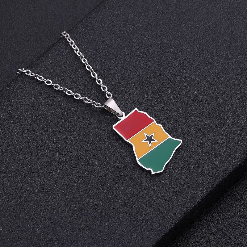 Pronta consegna in acciaio inossidabile Africa Ghana mappa bandiera ciondolo collana uomo donna oro argento colore africano gioielli regalo_voghion.com