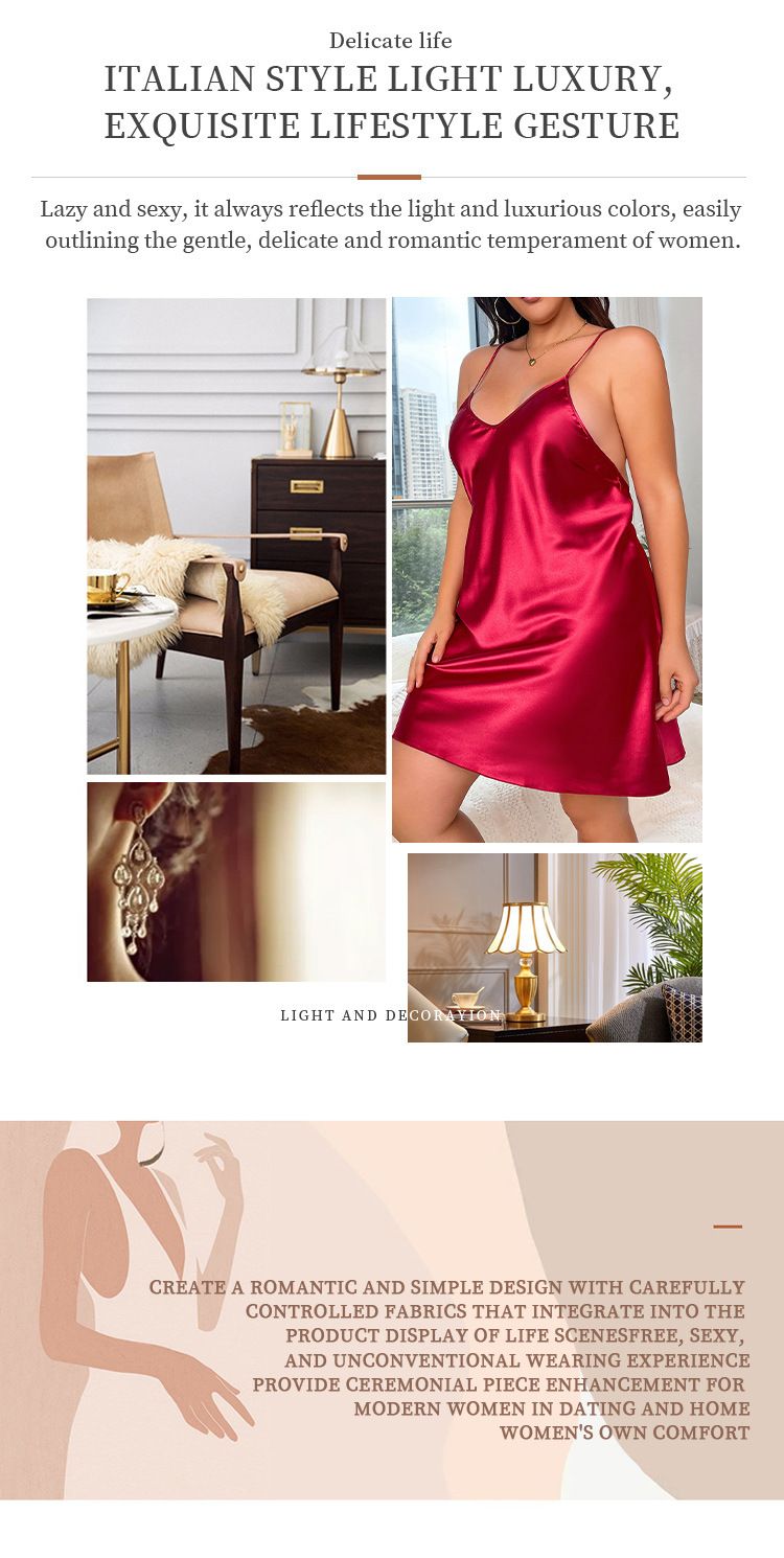 Women's clothing large size ice silk pajamas, simulated silk nightgown, two-piece set, fashionable and sexy casual home wear_voghion.com