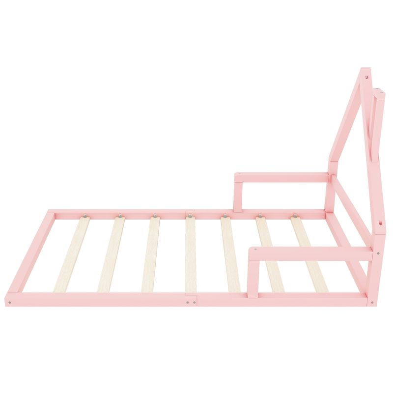 Kinderbett 90x200cm In Hausform, Massivkiefer, Rosa_voghion.com