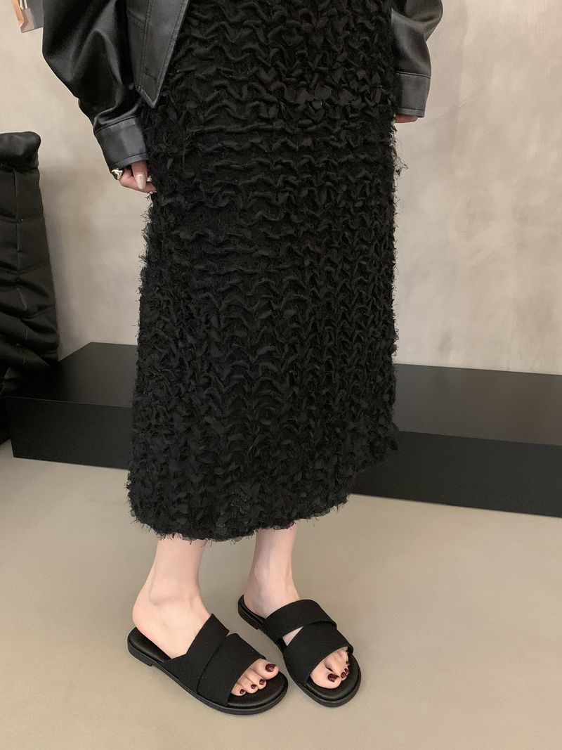 Niche Design Linen Square Head Open Toe Flat Slippers For Women Summer Wear Fairy Style Seaside Vacation Beach Sandals_voghion.com