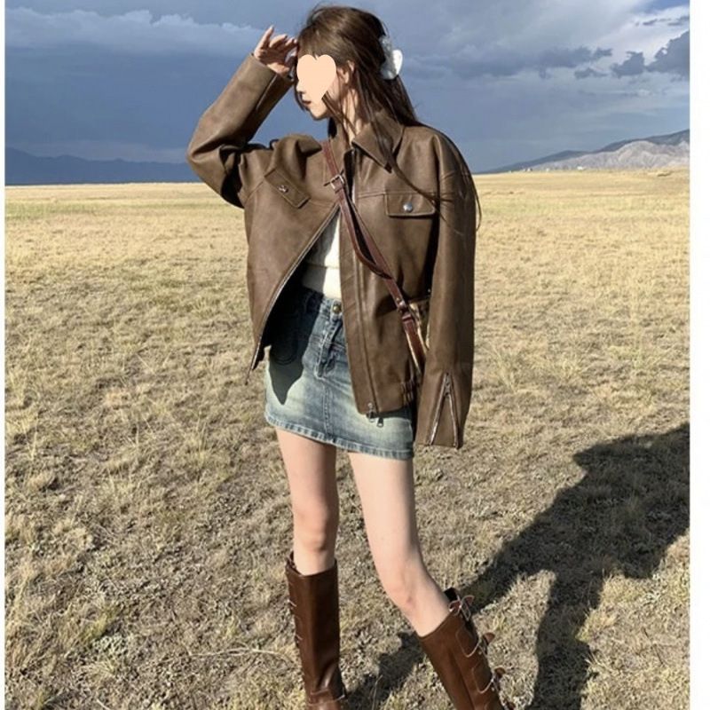 Giacca in pelle snellente color caffè in stile americano 2025, cappotto autunnale_voghion.com