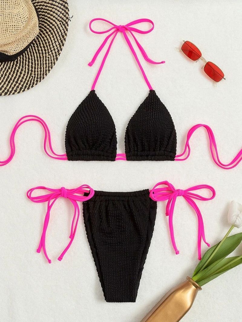 Damenbekleidung Sexy Bikini Einfarbig Damen Split Badeanzug Neckholder Binden Bikini Badeanzug Spot_voghion.com