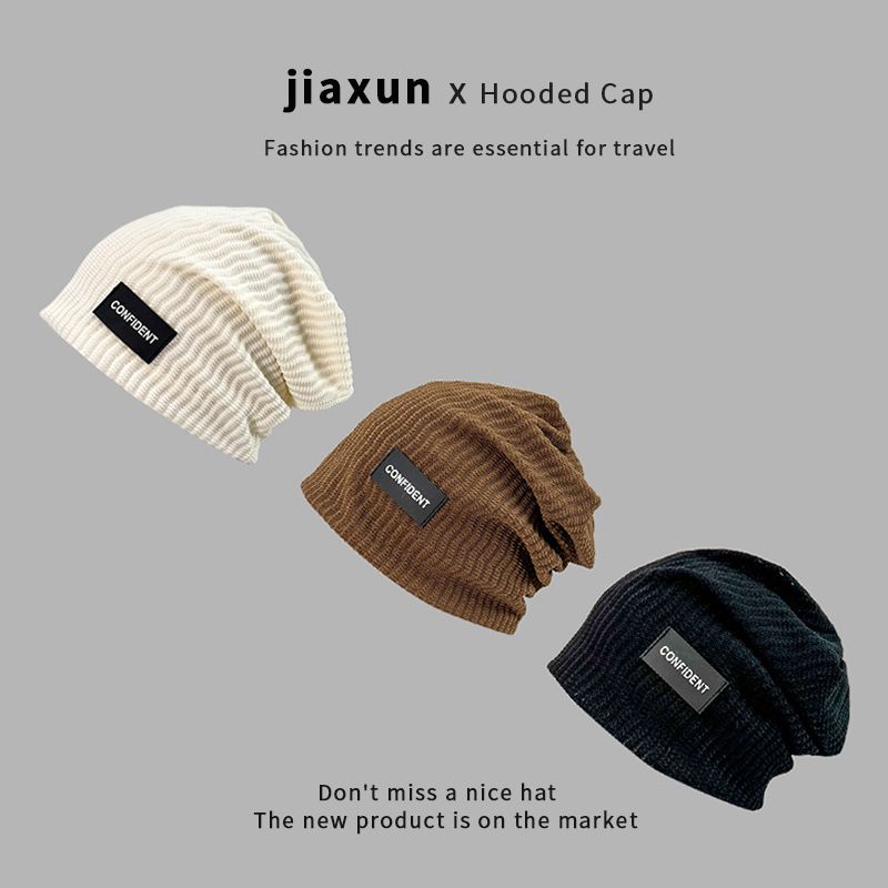 Strickmütze für Herren mit einzigartiger Designstruktur, Buchstabenetikett, lässiger Look, gesichtsschlankmachender Turban, Kopftuch für Damen_voghion.com