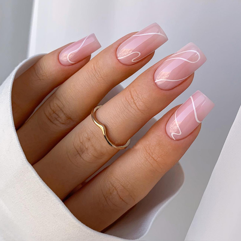 24Pcs Short Simple Square False Artifical White French Fake Nail Tips With Rhinestone Wearable Full Cover Pres_voghion.com
