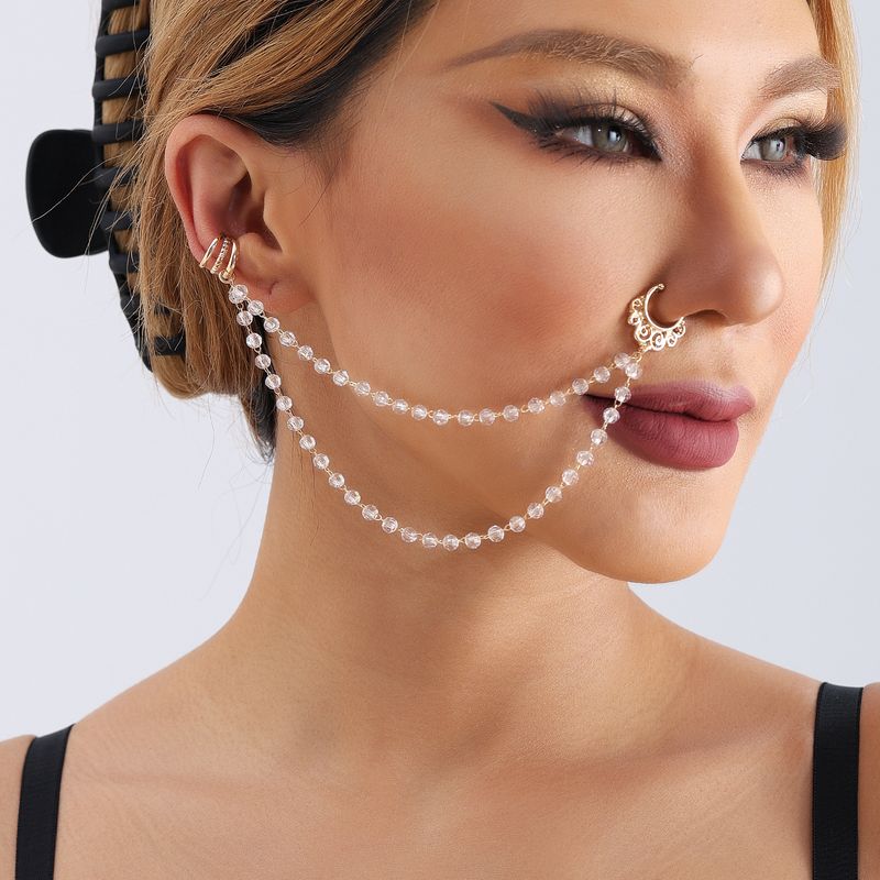 European And American Jewelry, Ethnic Style Piercing Earrings, Women's Double-layer Nose Studs, Stage Non-punching Imitation Crystal Nose Rings_voghion.com