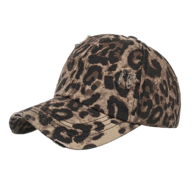 Boné de beisebol com estampa de leopardo grande, elástico, rabo de cavalo cruzado, faixa de cabelo B762_voghion.com