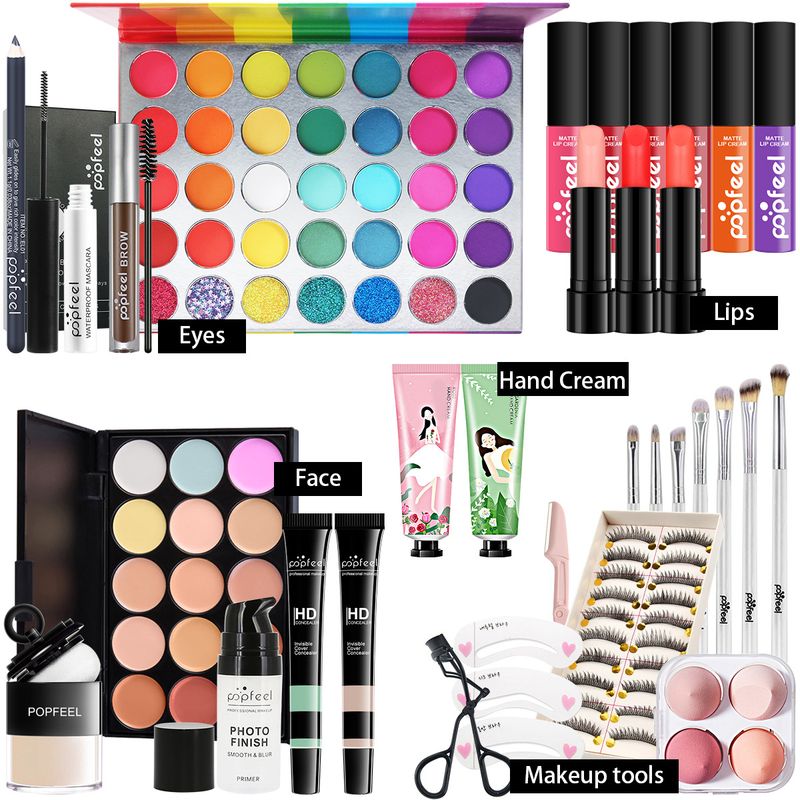 Caja sorpresa con combinación de maquillaje, sombra de ojos, lápiz labial, juego de brochas de maquillaje de base, color aleatorio_voghion.com