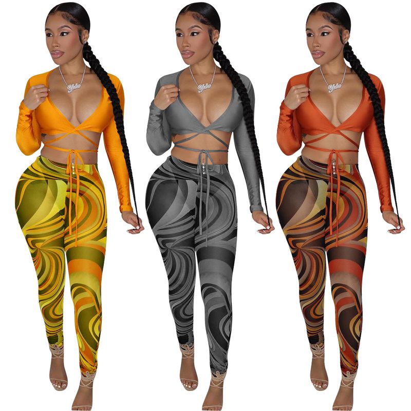 YD8538-D12 Special Offer No Returns Or Exchanges Women's Fashion Sexy Mesh Printed Two-Piece Set_voghion.com