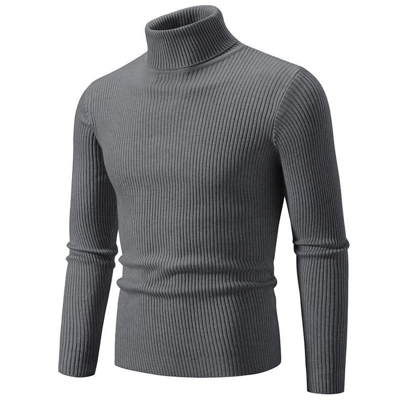 Autumn And Winter New Solid Color High Neck Sweater Casual Coat Men's Pullover Large Size Knitwear_voghion.com