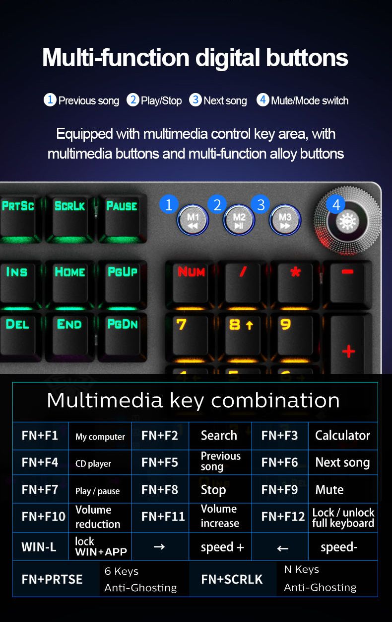AULA F2088 Mechanische Gamer-Tastatur, Punk-Tastenkappe, Retro, 104 Tasten, Multimedia-Knopf, RGB-Hintergrundbeleuchtung, Kabelgebunden, Anti-Ghosting_voghion.com