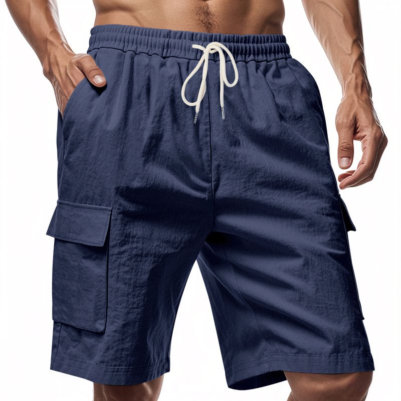 Pantaloncini da jogging casual da uomo, larghi, traspiranti, adatti alla spiaggia, con tasche multiple, adatti a tutti i giorni._voghion.com