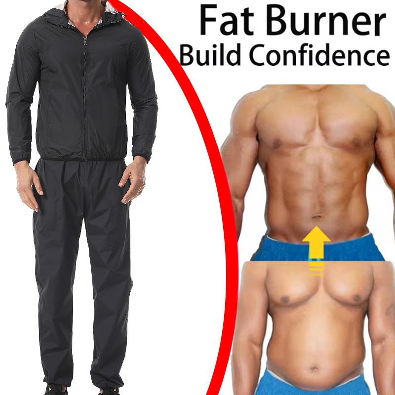 Sweat Suit Body Control Waterproof Windproof Sweat Running Set European And American Large Size Men's Sweat Sauna Sports Suit_voghion.com