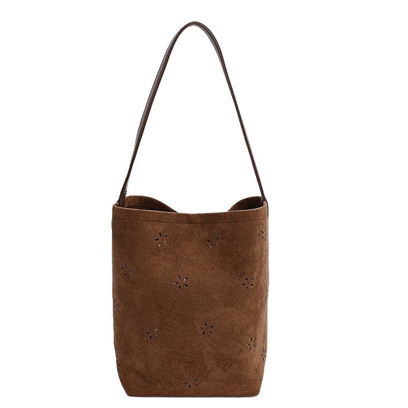 Borsa a secchiello in pelle scamosciata di grande capacità, stile coreano, elegante, da donna, nuova, 2025, con tracolla singola_voghion.com