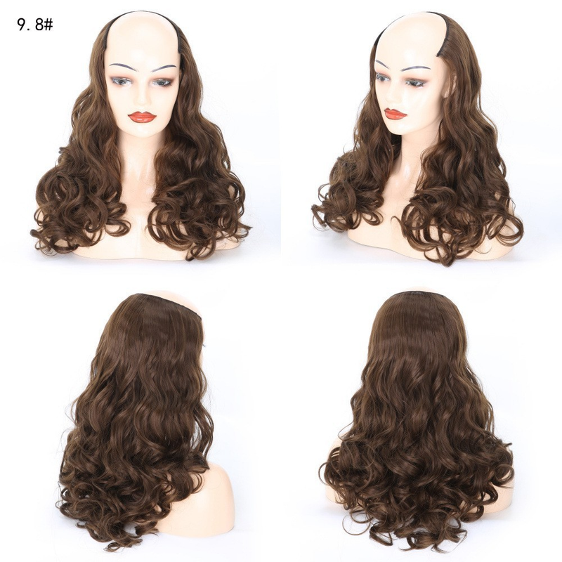 Synthetic hair U-shaped half head wig for women's medium large wave pear curl with natural fluffy long curly hair_voghion.com